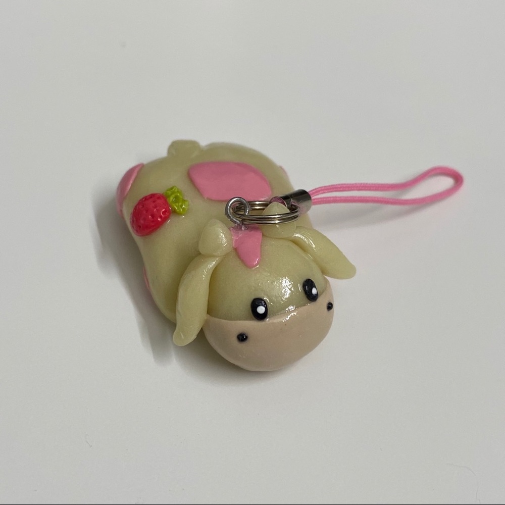 GLOW IN THE DARK strawberry cow keychain